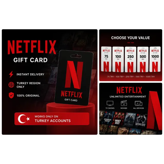 Подарочная карта Netflix 200–1000 турецких лир (Турция, TR, TRY)