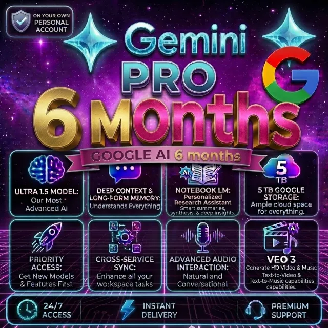 GEMINI AI PRO 6 MONTHS || VEO 3.1 + ANTIGRAVITY + BANANA + 5TB CLOUD ||
