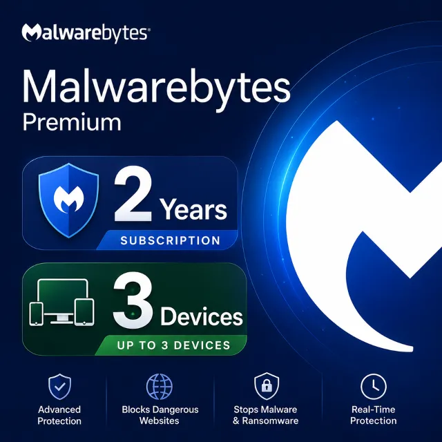 Malwarebytes Premium | 2 года | 3 устройства | Подписка | Лицензия для частного испол