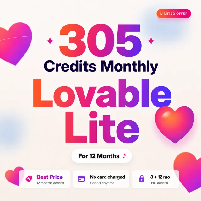 Lovable Lite  Pro | 12Month | On Your Account | 300 Credits Montly+ Daily Bonus