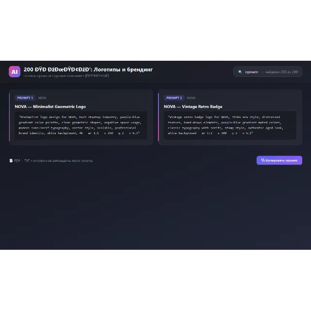 Логотипы и брендинг: 200 готовых AI-промптов с примерами и переменными — ChatGPT, Cla