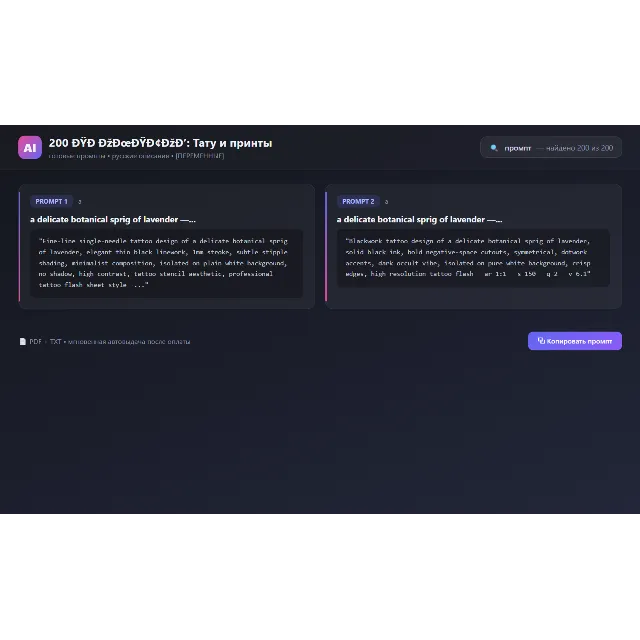 Тату и принты: 200 готовых AI-промптов с примерами и переменными — ChatGPT, Claude, M