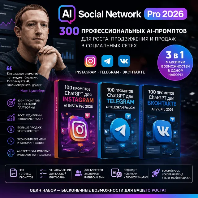 300 промптов ChatGPT для социальных сетей — AI Social Network Pro 2026