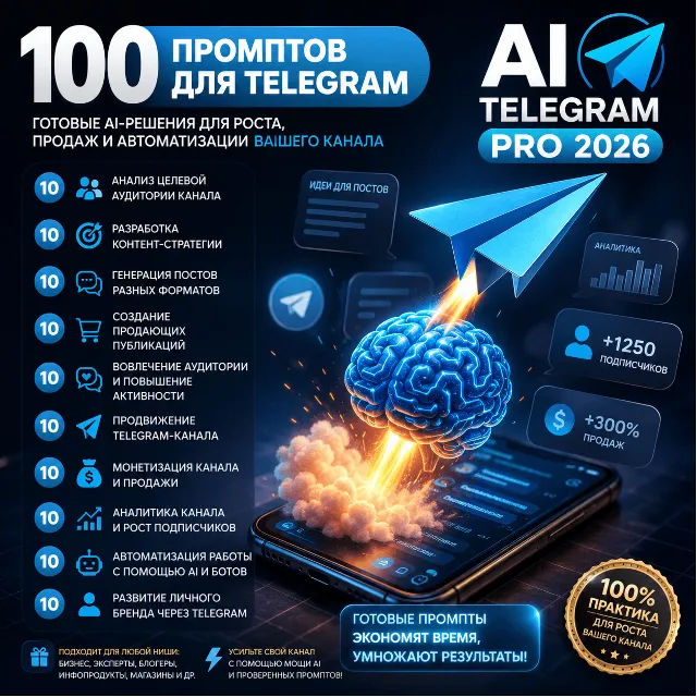 100 промптов ChatGPT для Telegram — AI TELEGRAM Pro 2026