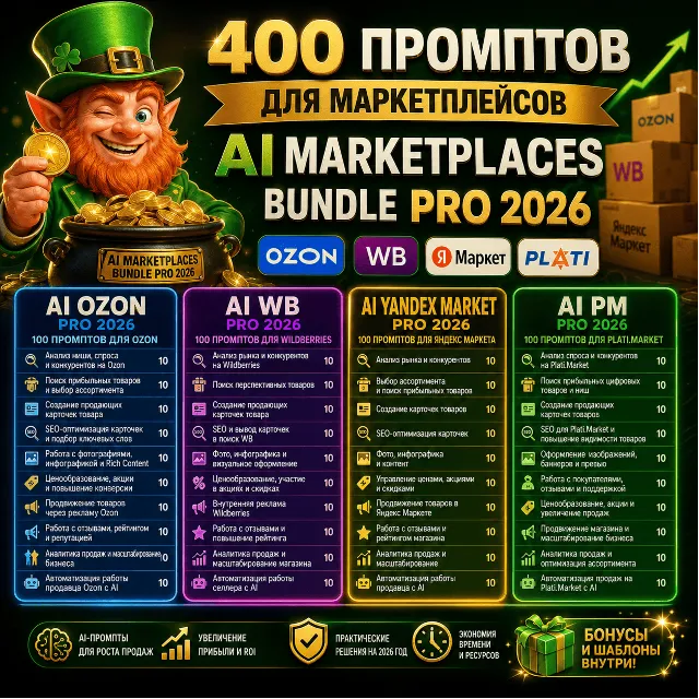 400 промптов ChatGPT для маркетплейсов — AI Marketplaces Bundle Pro 2026