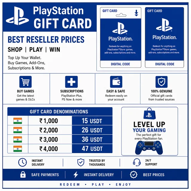 PlayStation (PSN) — Индия, номинал 1000–4000 INR (рупий)