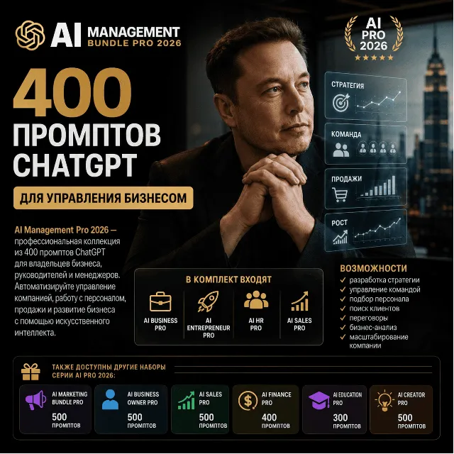 400 промптов ChatGPT для управления бизнесом — AI Management Bundle Pro 2026