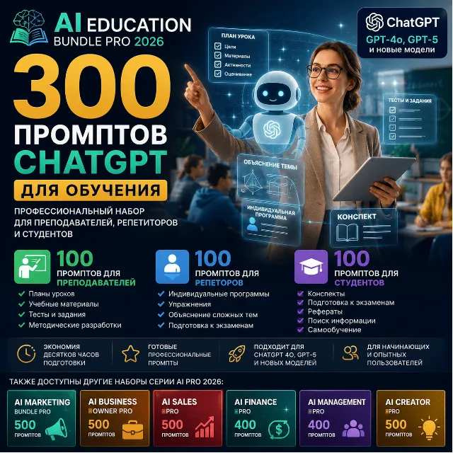 300 промптов ChatGPT для обучения — AI Education Bundle Pro 2026