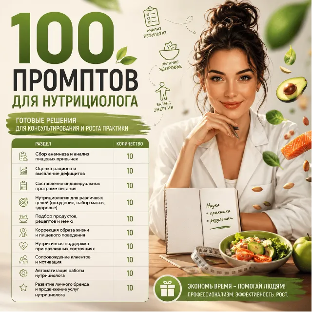 100 промптов ChatGPT для нутрициологов — AI Nutrition Pro 2026: меню, питание
