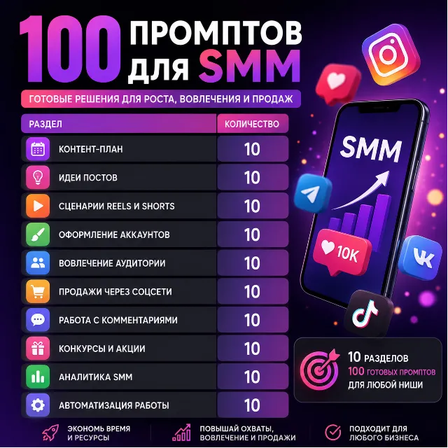 100 промптов ChatGPT для SMM — AI SMM Pro 2026: контент, продвижение