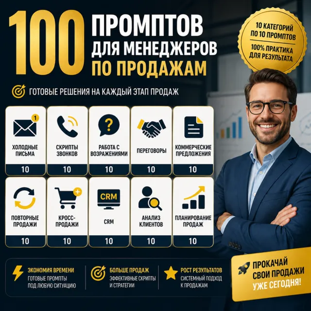 100 промптов ChatGPT для менеджеров по продажам — AI Sales Pro 2026: клиенты, продажи