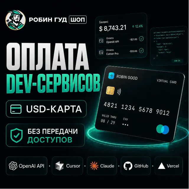 USD-КАРТА ДЛЯ РАЗРАБОТЧИКОВ · OPENAI API / CURSOR / CLAUDE / GITHUB / VERCEL · 3DS
