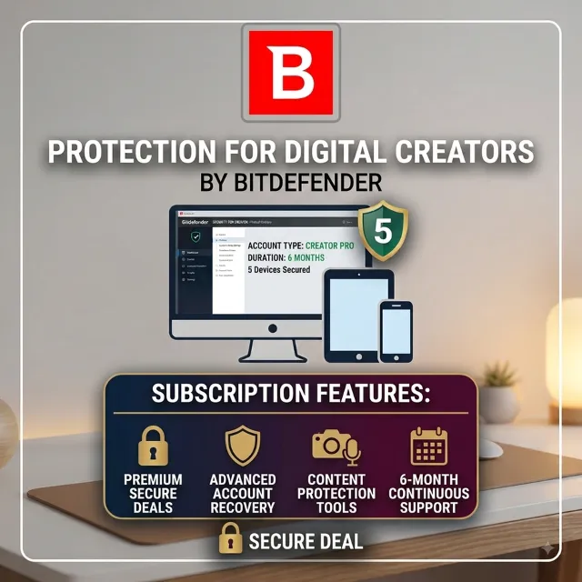 Bitdefender Security For Creator 6 месяцев Личный Аккаунт | 5 Устройств 🛡️