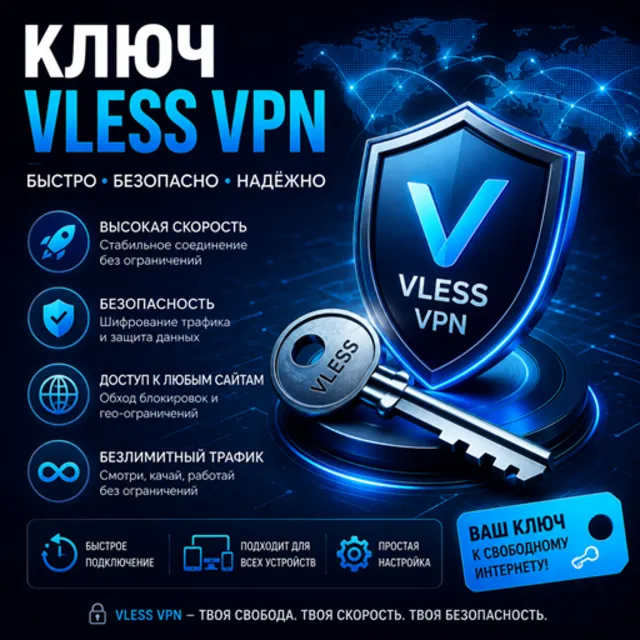 Ключ VLESS  от 3 месяцев 6 локаций_безлимит