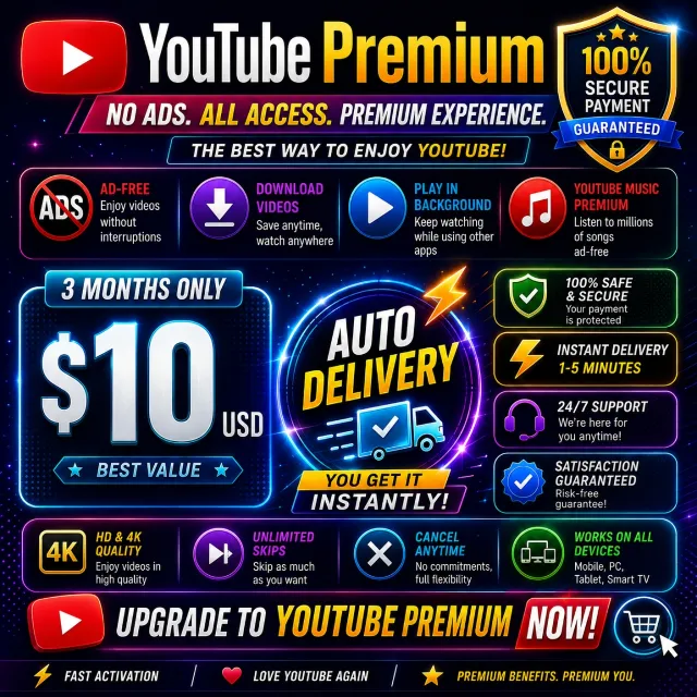YouTube Premium 3 Months | Individual Plan | Activation Link I Global I Warranty