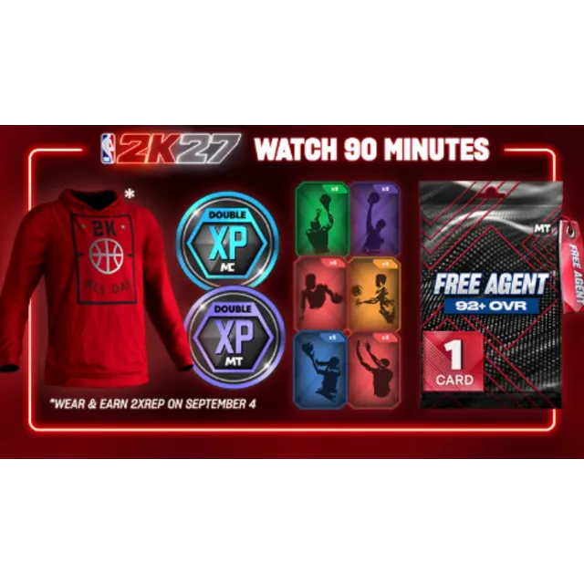 NBA2K27💎Локер-код: худи 2K Day 2XREP + набор свободного агента 92+ OVR💎августа 2026