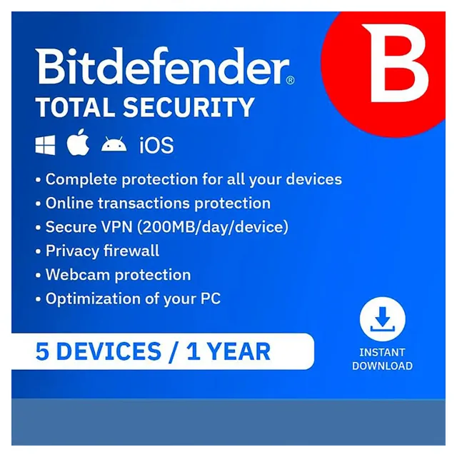 Bitdefender Total Security 5 Device 1 Year Activation Key