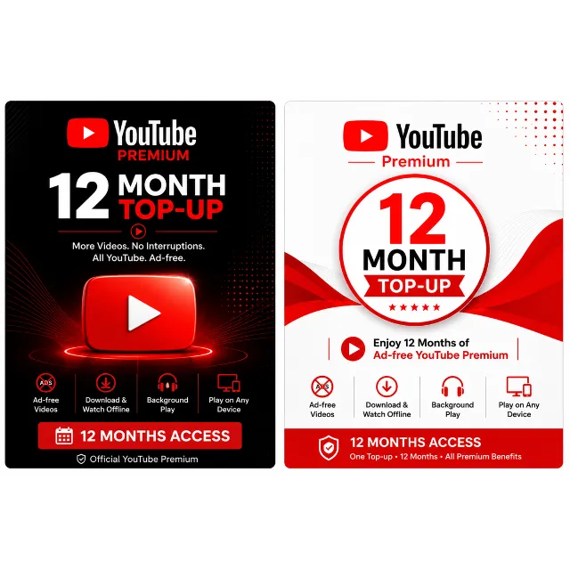 Youtube Premium Manual Top-Up 12 Months - Youtube - GLOBAL