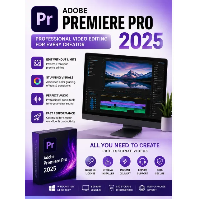 Adobe Premiere Pro 2025 для Windows | Профессиональный видеомонтаж | Цифровая активац