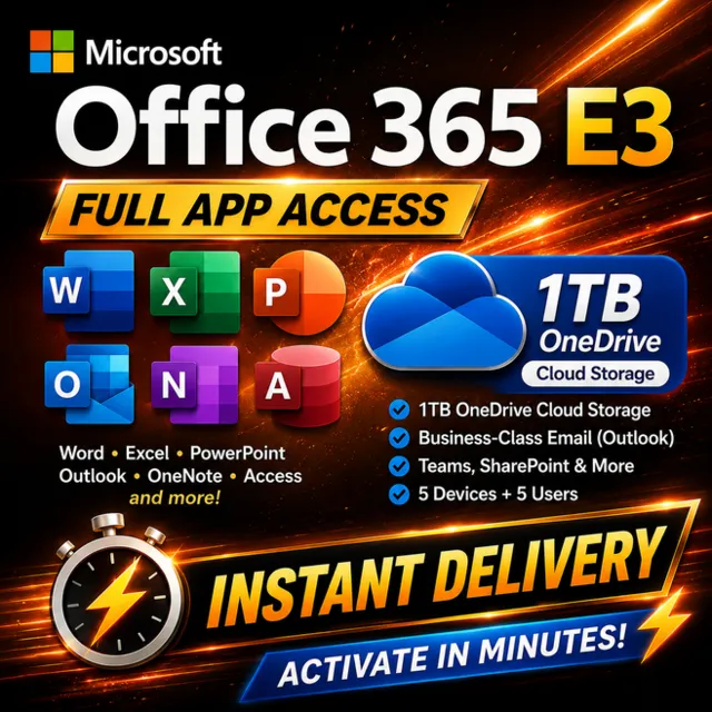 Microsoft Office 365 E3 — Полный доступ к приложениям — OneDrive 1 ТБ — Мгновенная до
