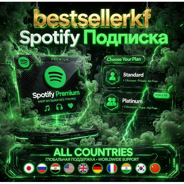 Spotify Premium 1-12 месяцев. Работает в России. Стандарт/Платина/Индивидуальный.