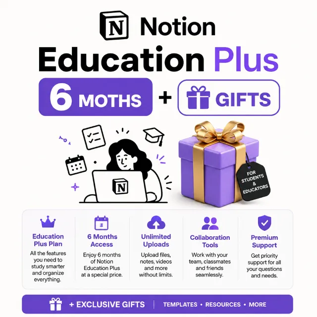 Notion Education Plus — 6 месяцев | Личный аккаунт | Возможность изменения адреса эл