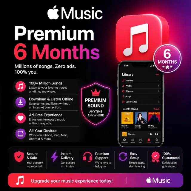 Apple Music Premium — 6 месяцев | Более 100 миллионов песен | Без рекламы 🎵💎