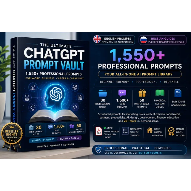 ChatGPT Prompt Vault (английский + русский) — более 1500 профессиональных подсказок.