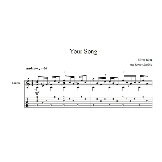 Your Song (Elton John) ноты для гитары
