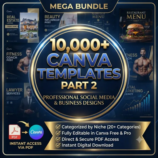 Набор из 10,000+ редактируемых шаблонов Canva - Часть 2 (Новая дополнительная коллекц