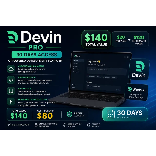 Devin Pro 30 Days | $140 Usage Credits | Private Account | Windsurf Desktop