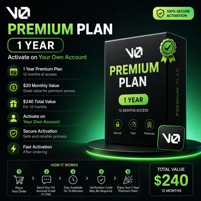V0 Premium 1 Year | $20 Monthly Credits | $240 Total | Own Account Activation