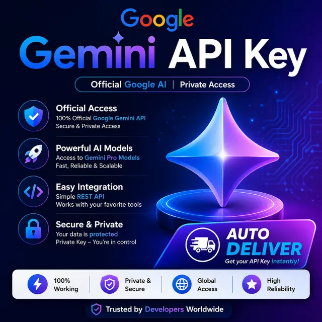 Ключ API Google Gemini | API Google AI | Автоматическая доставка приватного доступа