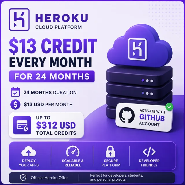 Heroku $13 Credit Monthly × 24 Months | GitHub Activation | 24-Month Offer