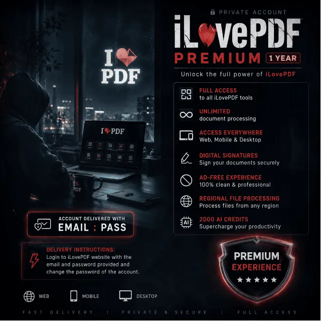 ⭐ iLovePDF Premium – 1 Год (Приватный аккаунт: Web / Mobile / Desktop) ⭐