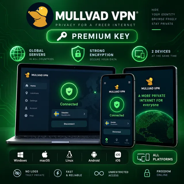 ✅ Премиум-ключ Mullvad VPN – Глобальный – Android | iOS | PC | MAC – Полная гарантия
