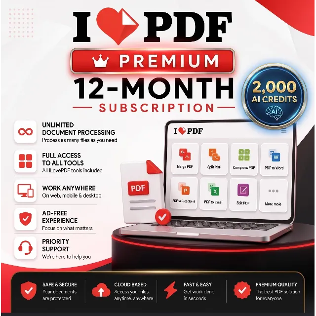 iLovePDF Premium 1 год | PDF Редактор | Все инструменты | 2000 AI Credits