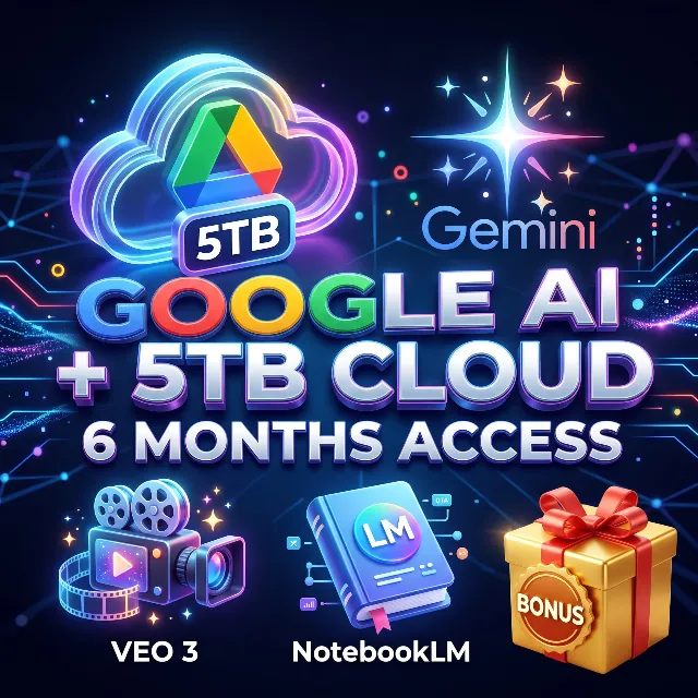 Google Cloud Storage 5TB Google Drive 5000GB Gemini Pro VEO 3 NotebookLM 6M plus Gift