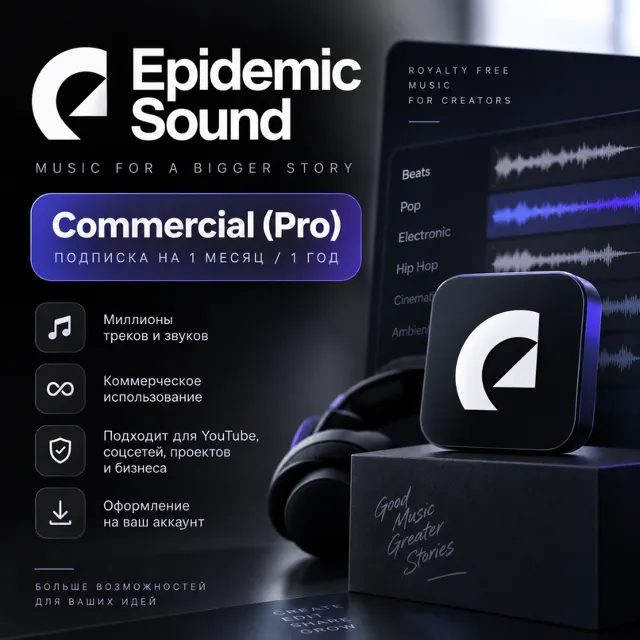 Epidemic Sound Commercial (Pro) - подписка на 1 месяц / 1 год