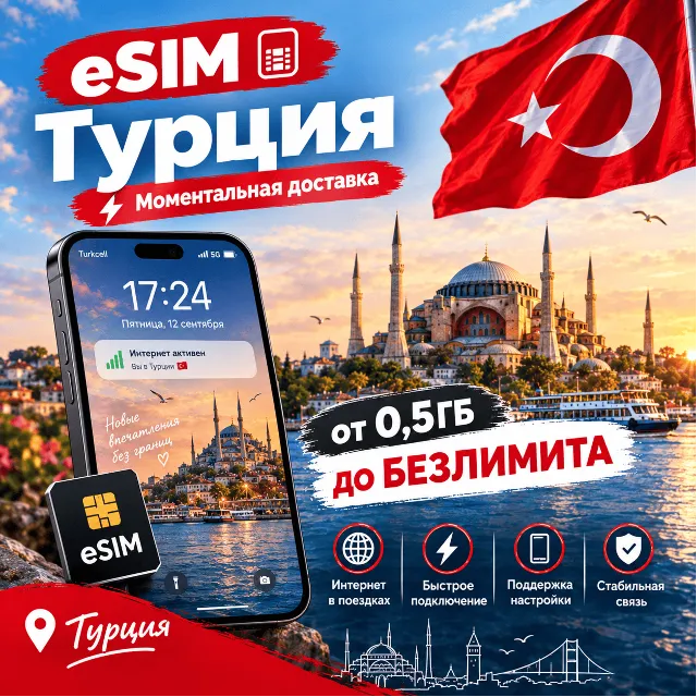 eSIM - Турция | Мобильный Интернет | от 0.5 Гб до Безлимита