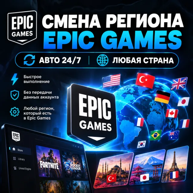СМЕНА РЕГИОНА EPIC GAMES | АВТО 24/7 | ЛЮБАЯ СТРАНА