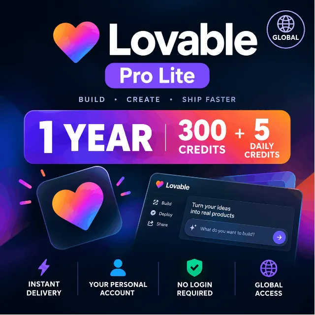 Lovable Pro | 1 год | 300 кредитов + 5 в день | Global