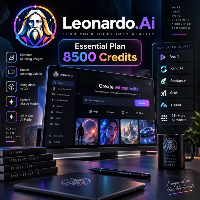 LEONARDO AI ESSENTIAL PLAN | 8500 КРЕДИТОВ | 1 МЕСЯЦ | 25+ ИИ МОДЕЛЕЙ | GLOBAL