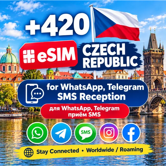 Чешская Республика eSIM +420 Номер телефона для СМС Прием