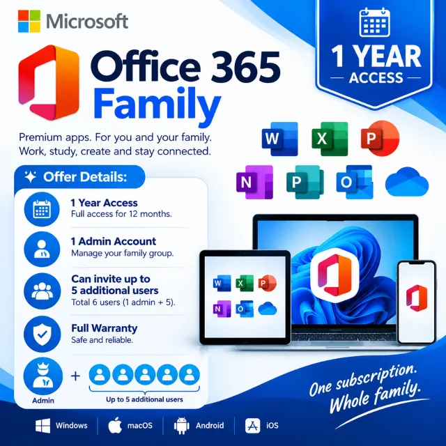 Учетная запись администратора Office 365 «Для семьи» на 1 год [5 пользователей]