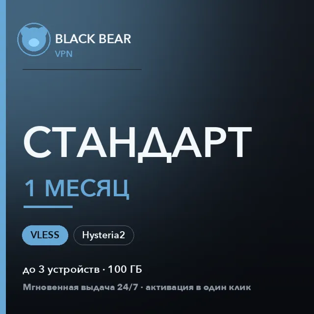 Black Bear VPN Стандартный 1 месяц VLESS и Hysteria2