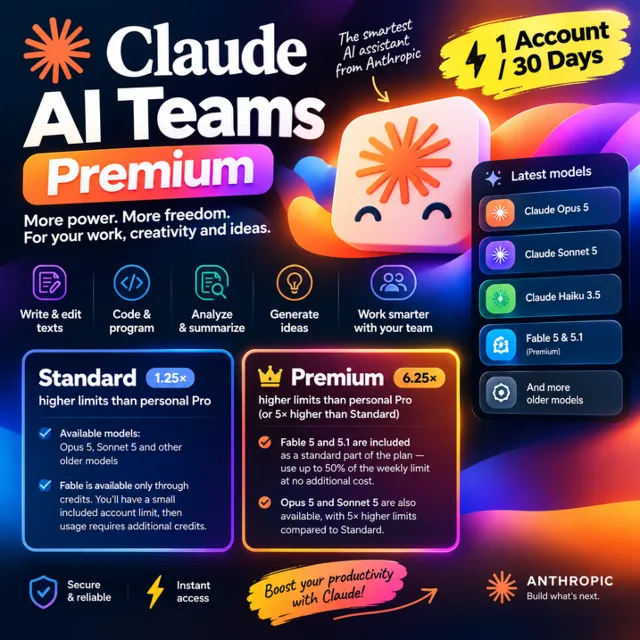Claude AI Teams - Standart/Premium - 30 дней - Инвайт/Аккаунт