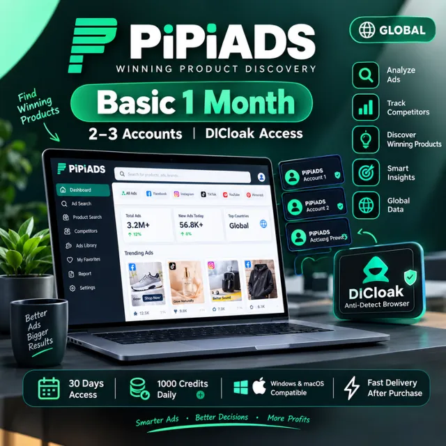 PiPiADS Basic 1 Month – 2–3 Accounts | DICloak Access | Global