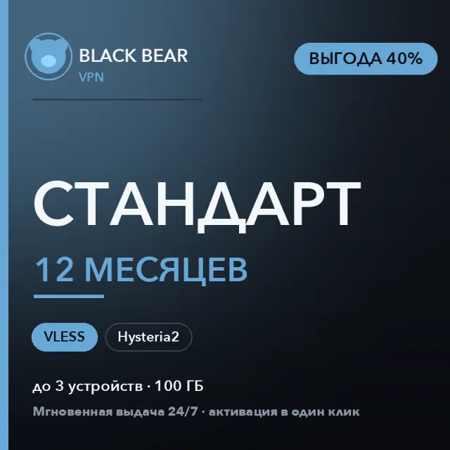 Black Bear VPN Стандартный 12 месяцев VLESS и Hysteria2