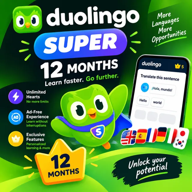 DUOLINGO SUPER | 12 МЕСЯЦЕВ | АКТИВАЦИЯ НА ВАШЕМ АККАУНТЕ
